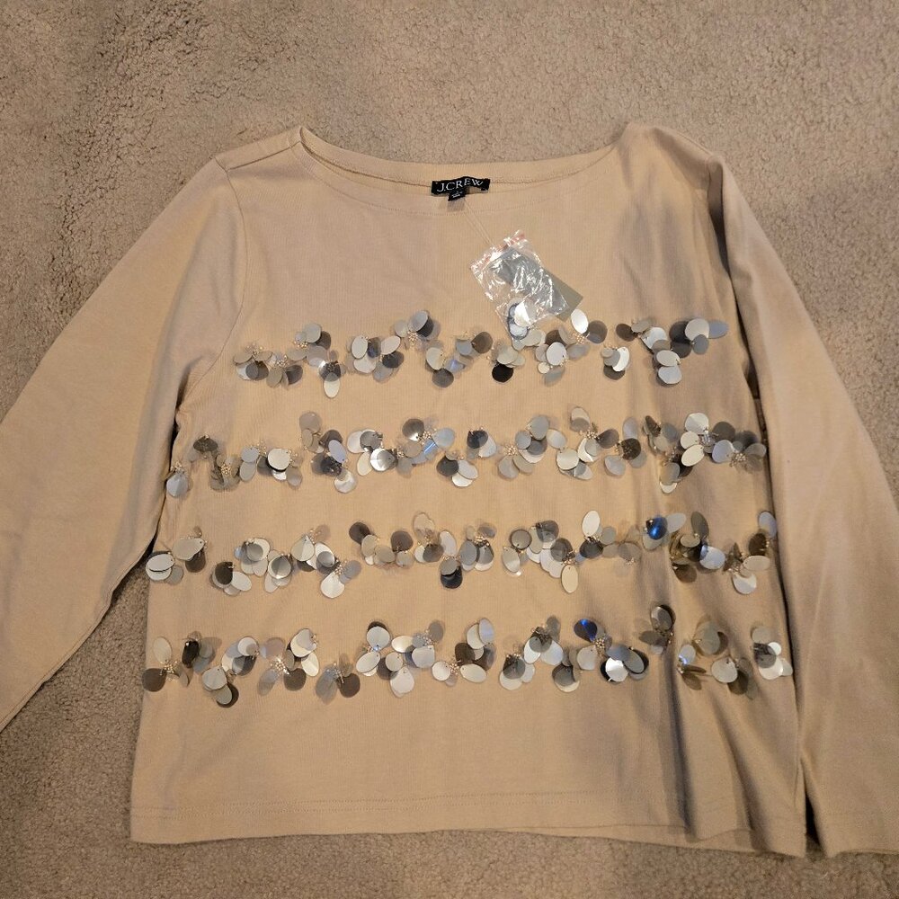 J Crew NWT Sequin Pallette Embellished Top L